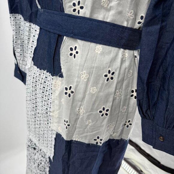 Gabby Isabella Womens Long Patchwork Denim & Lace Dress Blue & White Size S - Picture 8 of 14